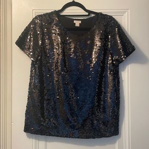 Black sequin j crew top size S